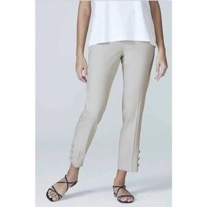 J. Jill Linen-Stretch Button-Hem Ankle Pants in Zinc White Size 3X